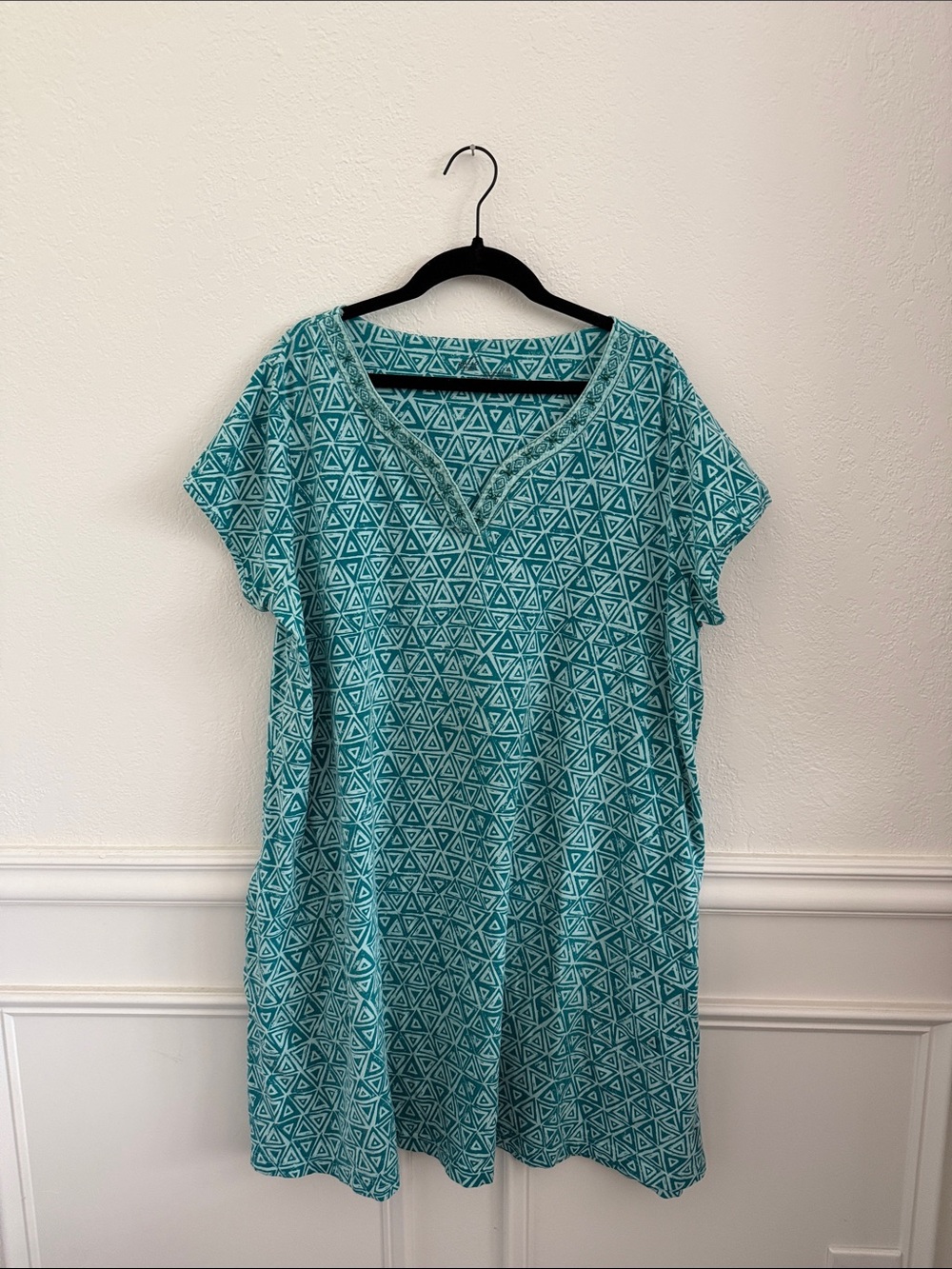 Cabernet Teal Geometric V-Neck Tunic